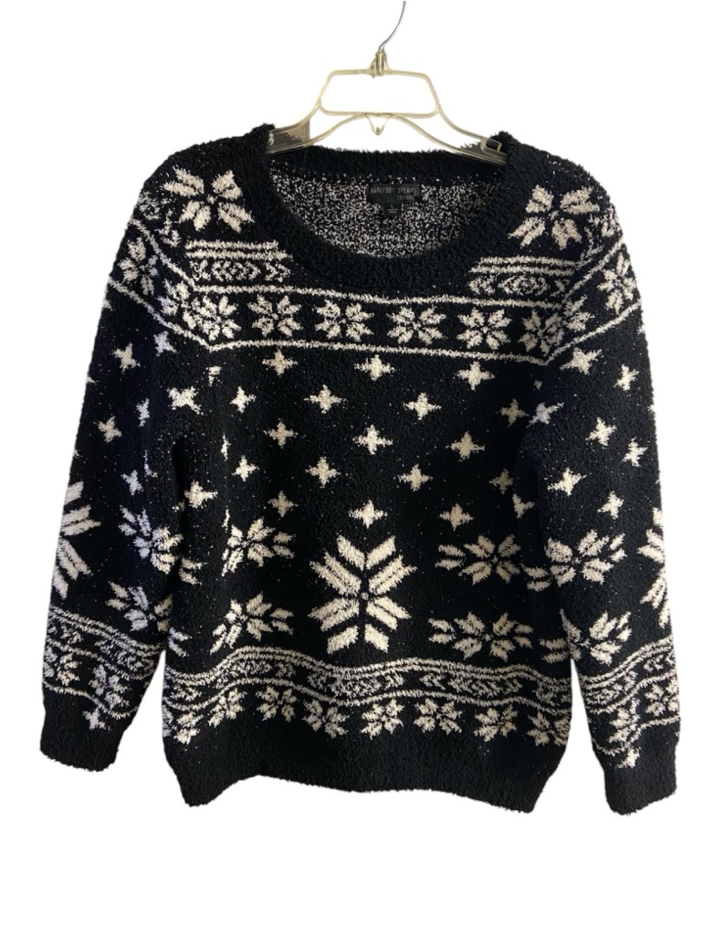 Barefoot Dreams Black & White fair isle Crewneck Sweater Large